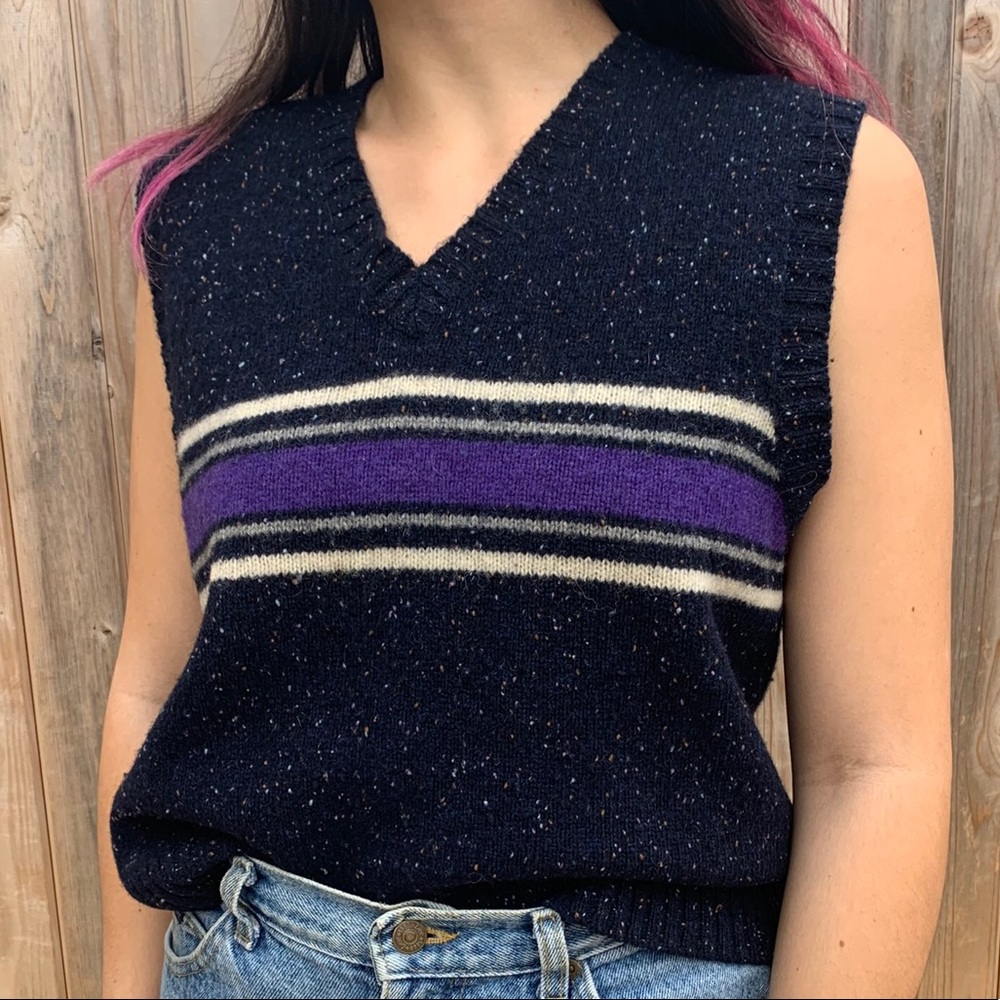 🦋 Vintage 70s Sweater Vest Navy Wool 🦋